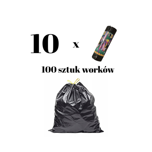 Kangoo Bags  100 sztuk ( 10 rolek po 10 sztuk)- Worki na śmieci z taśmą 100 x 60L – extra mocne, idealne do pampersów i odpadów medycznych