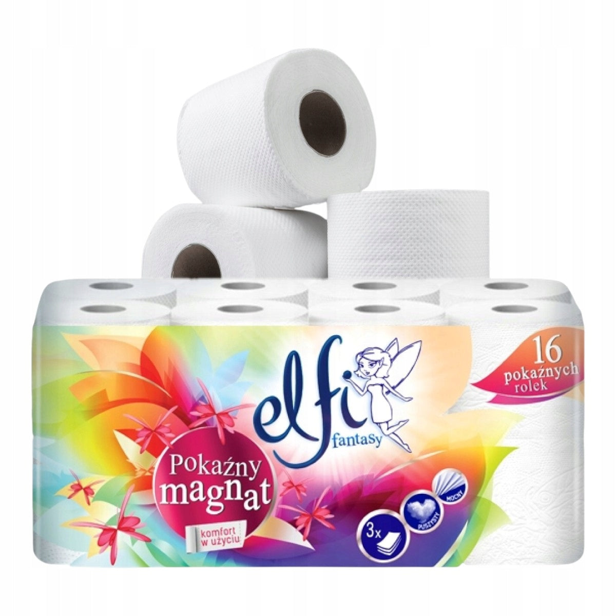 Papier toaletowy Elfi Fantasy Pokaźny Magnat 16 rolek 3-warstwy biały mocny