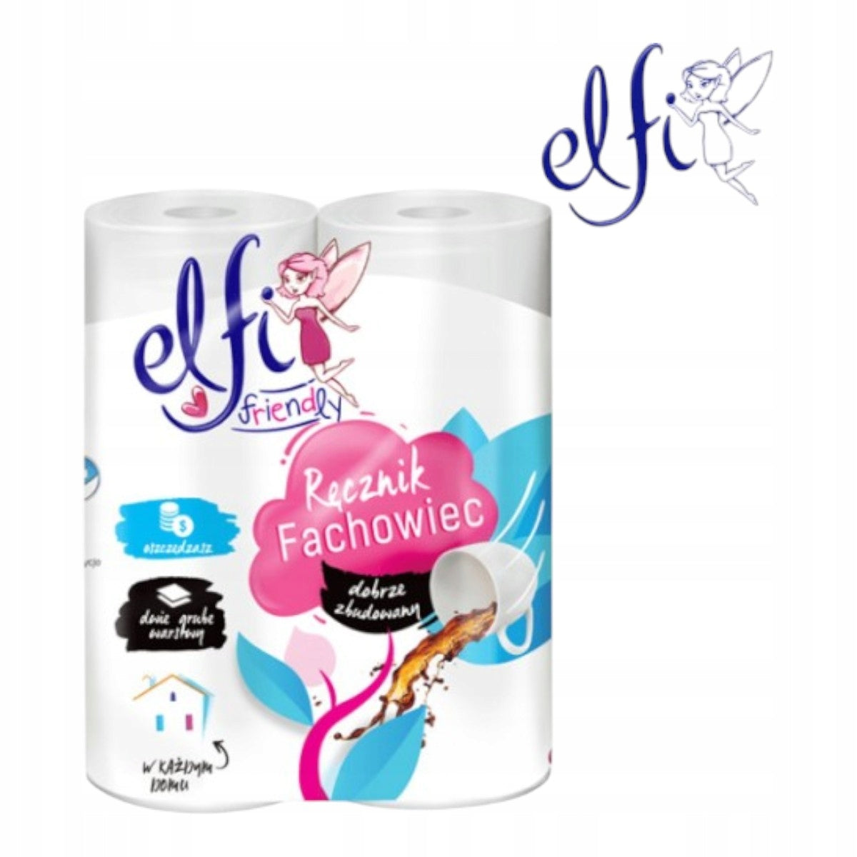 Ręcznik papierowy Elfi Friendly Fachowiec 2 rolki 2-warstwowy mocny chłonny