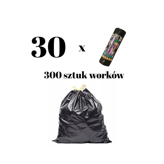 Kangoo Bags  300 sztuk ( 30 rolek po 10 sztuk)- Worki na śmieci z taśmą 300 x 60L – extra mocne, idealne do pampersów i odpadów medycznych