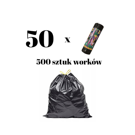 Kangoo Bags  500 sztuk ( 50 rolek po 10 sztuk)- Worki na śmieci z taśmą 500 x 60L – extra mocne, idealne do pampersów i odpadów medycznych
