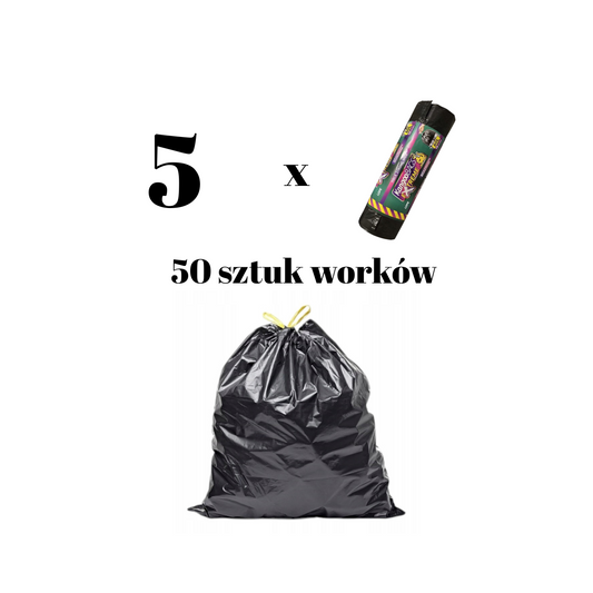 Kangoo Bags 50 sztuk - Worki na śmieci z taśmą 5 rolek po 10 x 60L – extra mocne, idealne do pampersów i odpadów medycznych