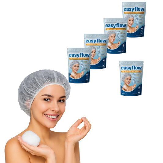 EasyFlow Czepek 2w1 do mycia włosów bez wody z szamponem i odżywką – 5 szt. dla osób leżących i chorych