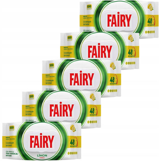 Duże Nawilżane Chusteczki do czyszczenia Fairy Lemon - 5x uniwersalne 100 szt.