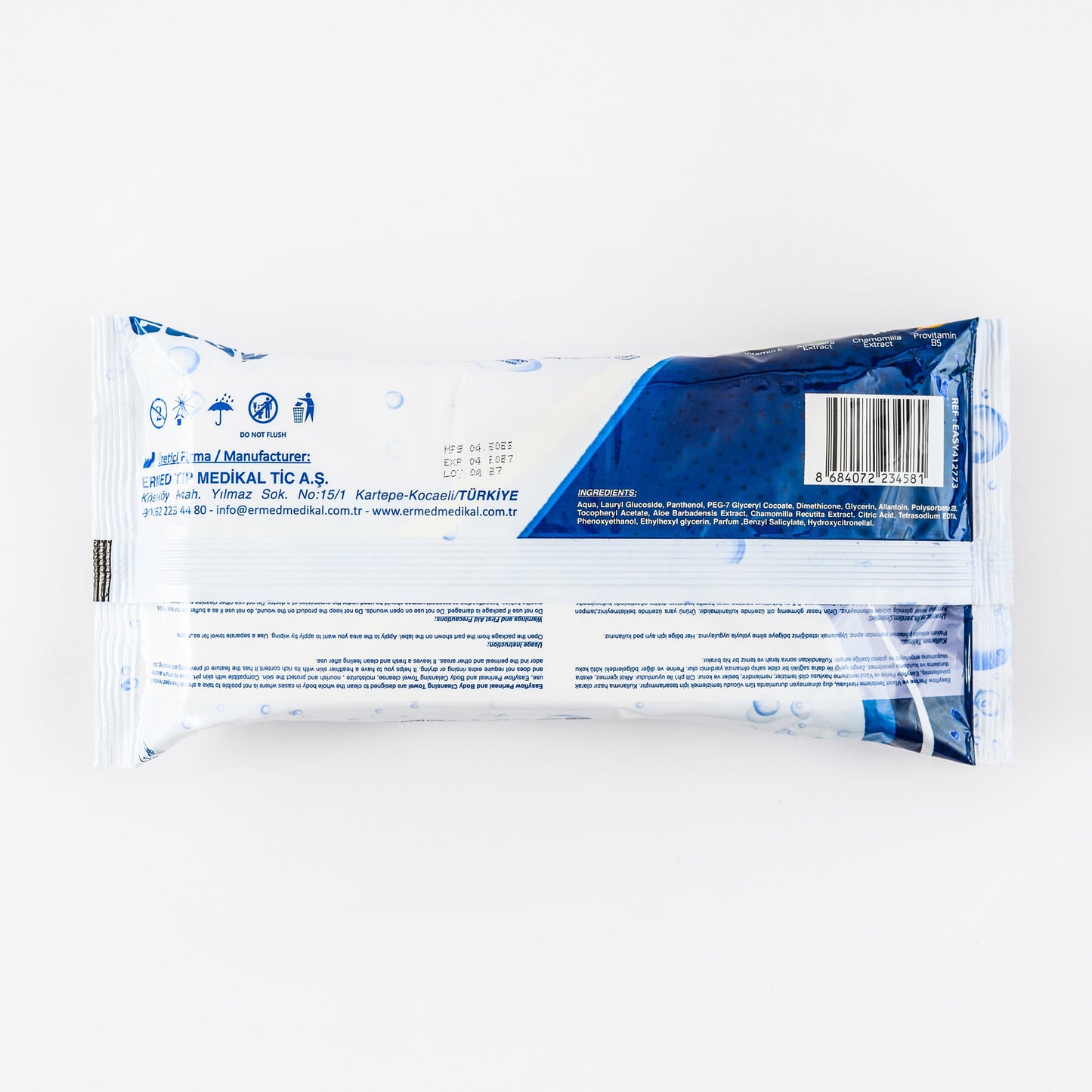 EasyFlow Chusteczki 8x50 szt. nawilżane Easyflow 3w1 do mycia ciała dla seniorów i pacjentów leżących – duży rozmiar, bez alkoholu, z aloesem i rumiankiem
