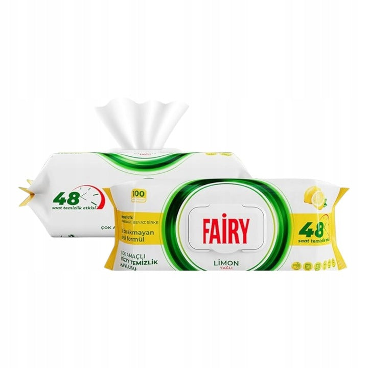 Duże Nawilżane Chusteczki do czyszczenia Fairy Lemon - 3x uniwersalne 100 szt.