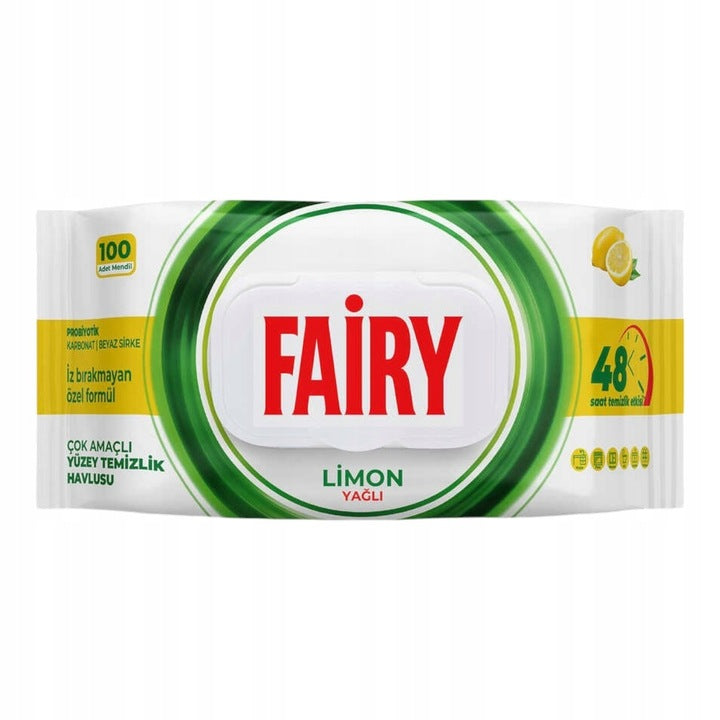 Duże Nawilżane Chusteczki do czyszczenia Fairy Lemon - 3x uniwersalne 100 szt.