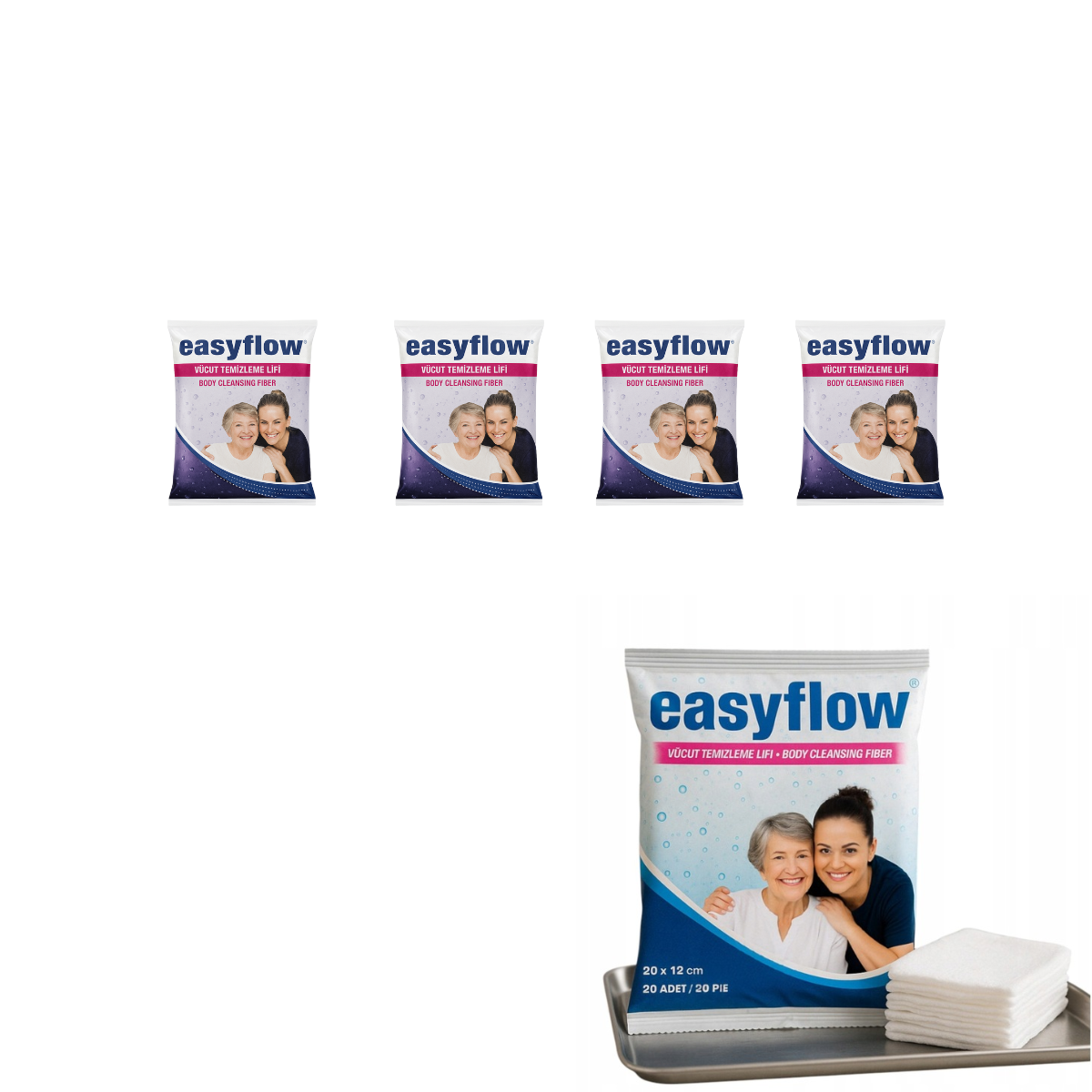 EasyFlow Gąbki myjki 4x20 szt.  z mydłem do mycia ciała dla seniorów i chorych