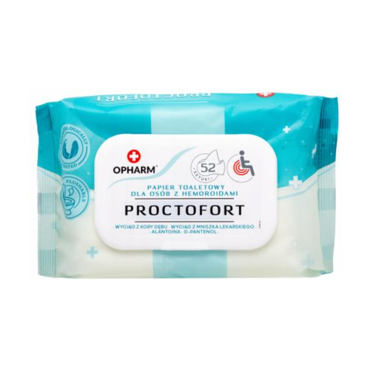 OPHARM - nawilżany papier toaletowy dla osób z Hemoroidami 52 szt - PROCTOFORT