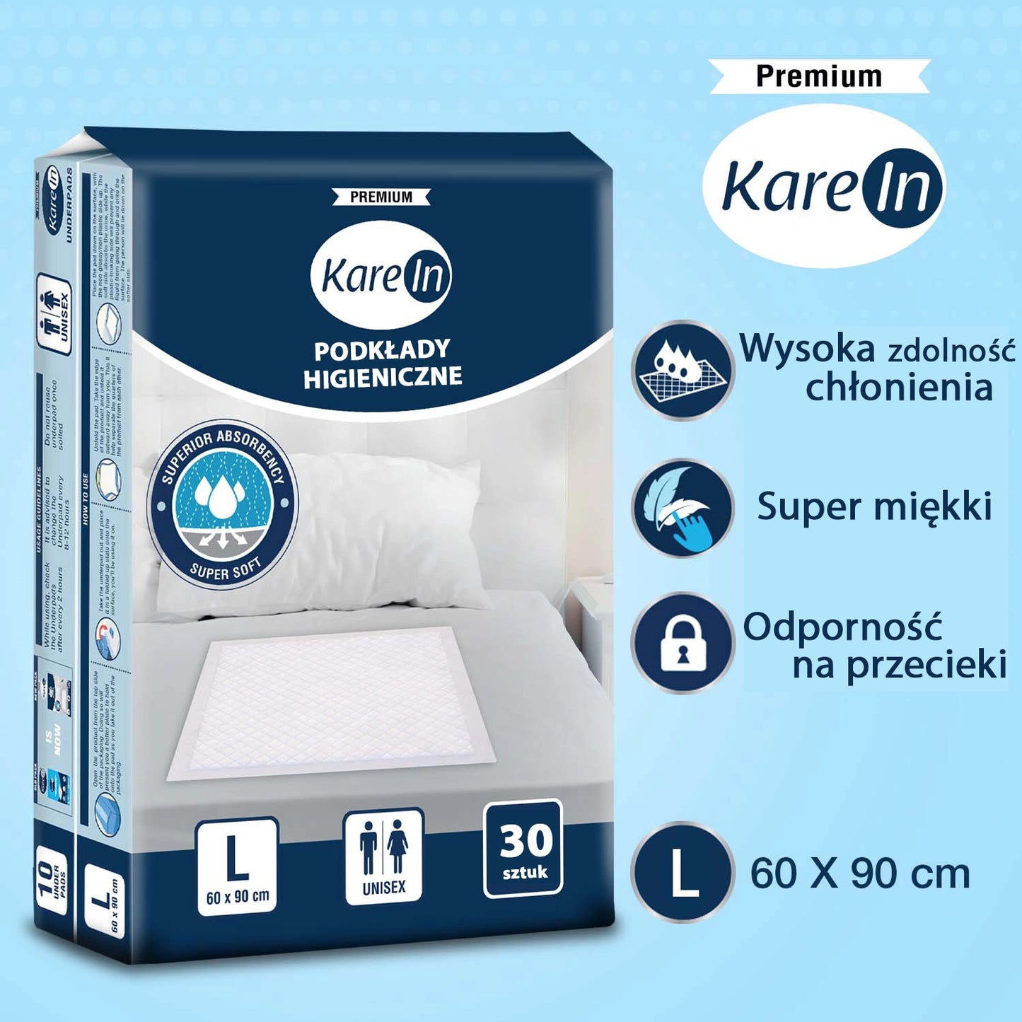 30 sztuk . Podkłady higieniczne dla psów PREMIUM 60-90 cm