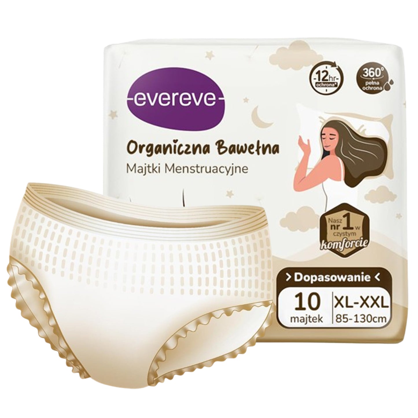 10 szt. - Nocne majtki chłonne menstruacyjne dla kobiet organiczna bawełna - EVEREVE