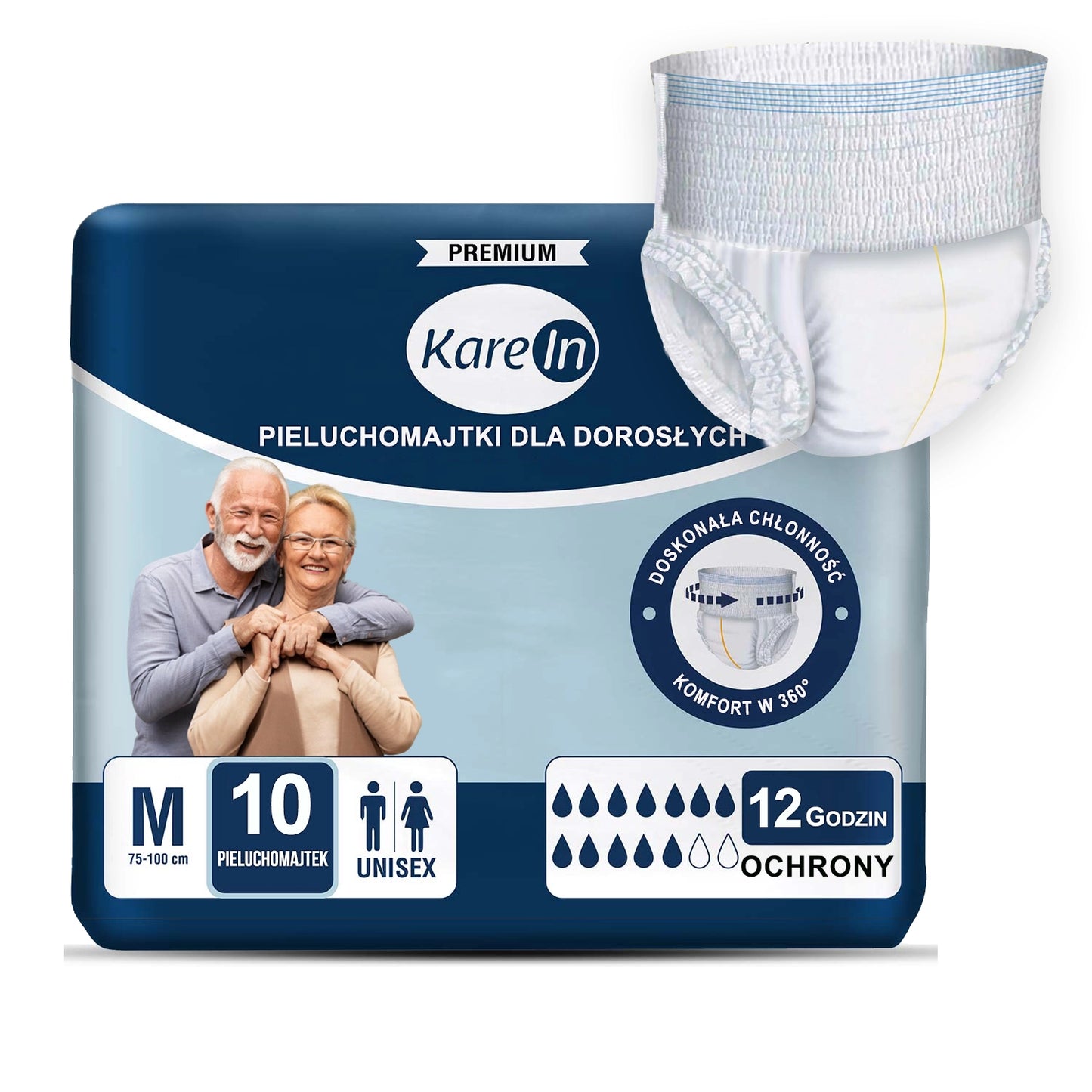 10 szt. - Pieluchomajtki dla dorosłych (do 12h ochrony) - KAREIN Premium