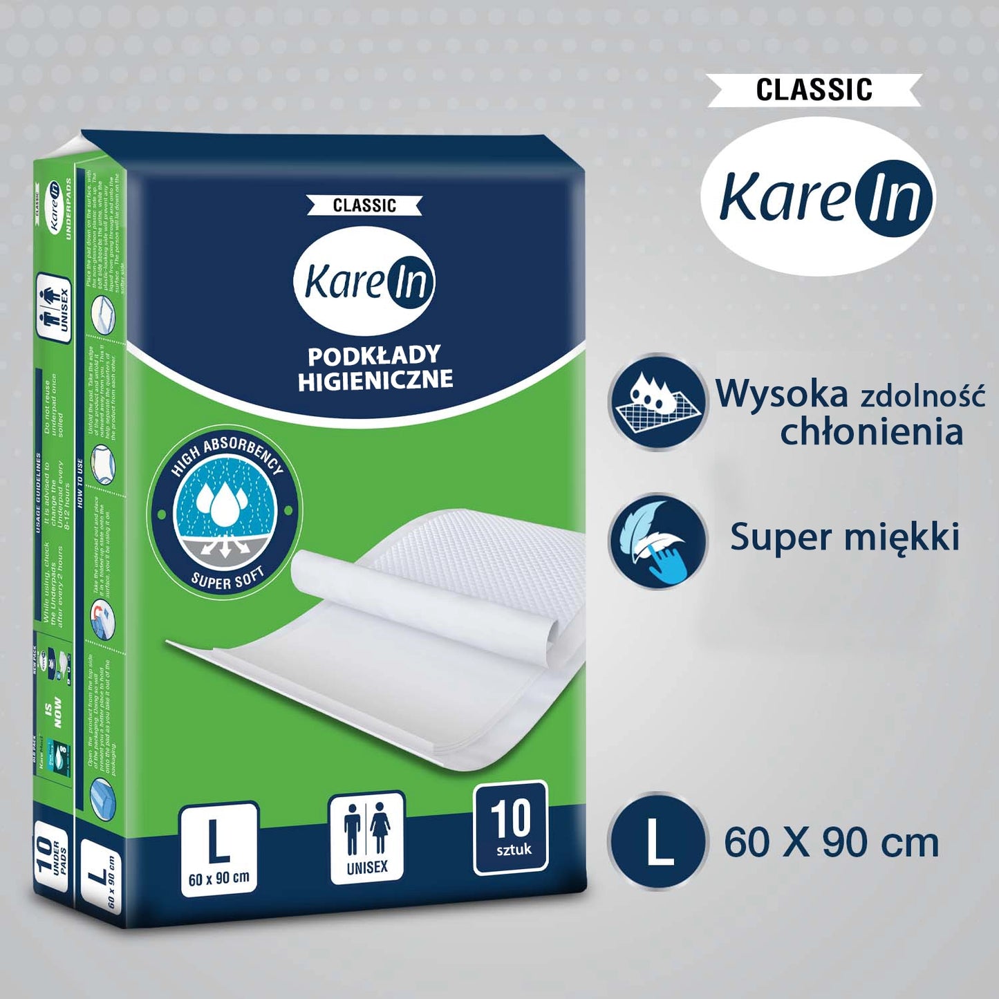 10 szt. KAREIN Podkłady higieniczne poporodowe CLASSIC - 60x90 cm - MADIMED