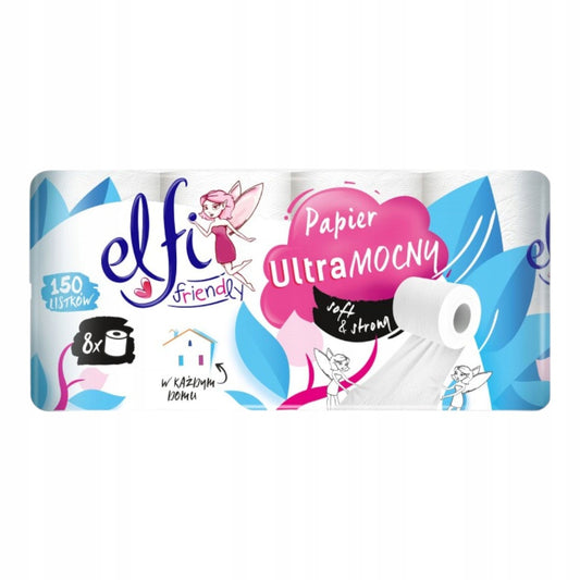 Papier toaletowy Elfi Friendly UltraMOCNY 8 rolek 2-warstwowy biały PZH