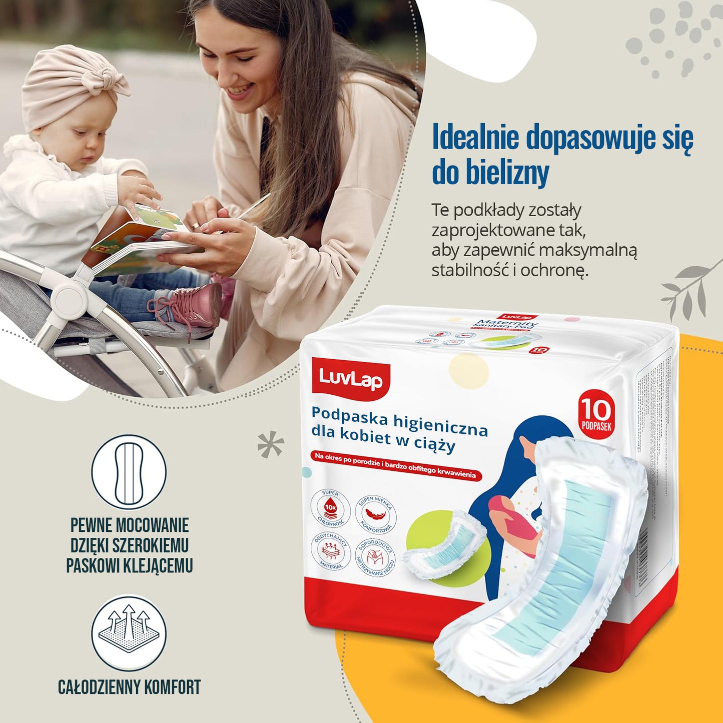 10 szt Podkłady poporodowe podpaski dla mam w okresie połogu chłonne LuvLap