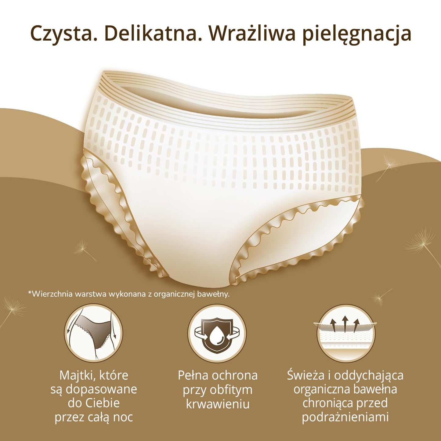 10 szt. - Nocne majtki chłonne menstruacyjne dla kobiet organiczna bawełna - EVEREVE