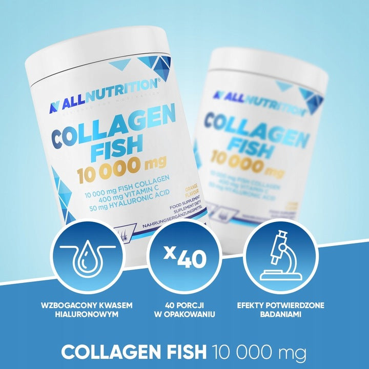 ALLNUTRITION Collagen Fish 10000 mg Witamina C Kwas Hialuronowy 480 g Pomarańcza