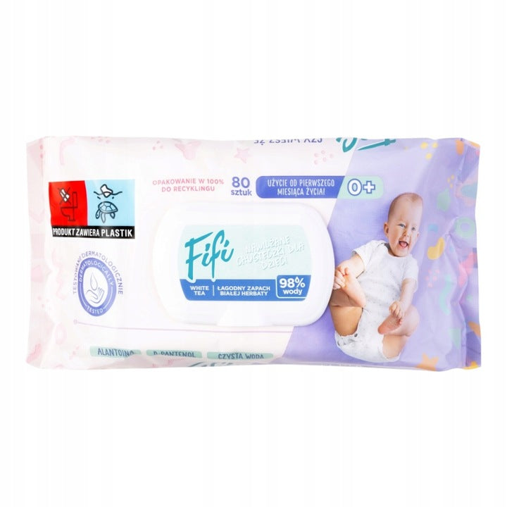 Chusteczki nawilżane dla dzieci Fifi 80 szt. 98% wody bez alkoholu Opharm