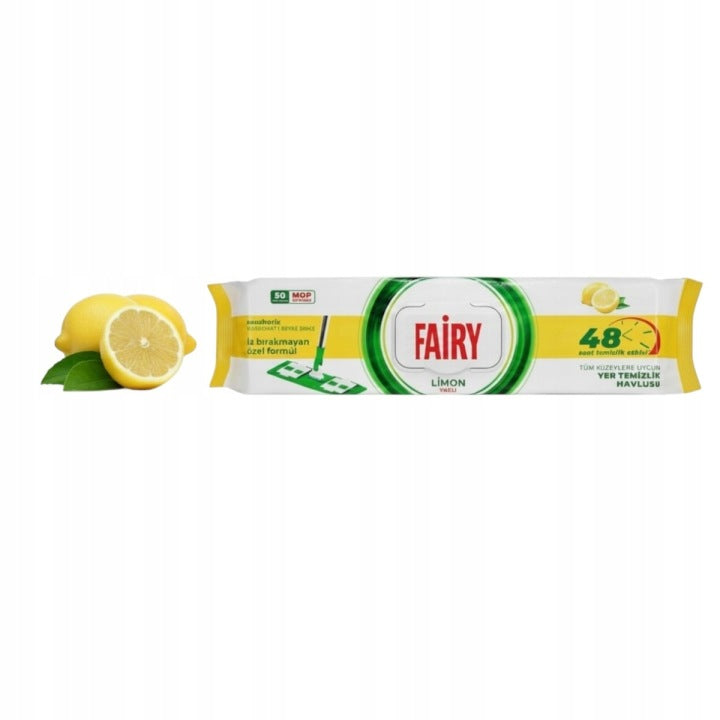 Duże Wkłady do mopa Fairy chusteczki nawilżane jednorazowe Cytryna 50 szt.