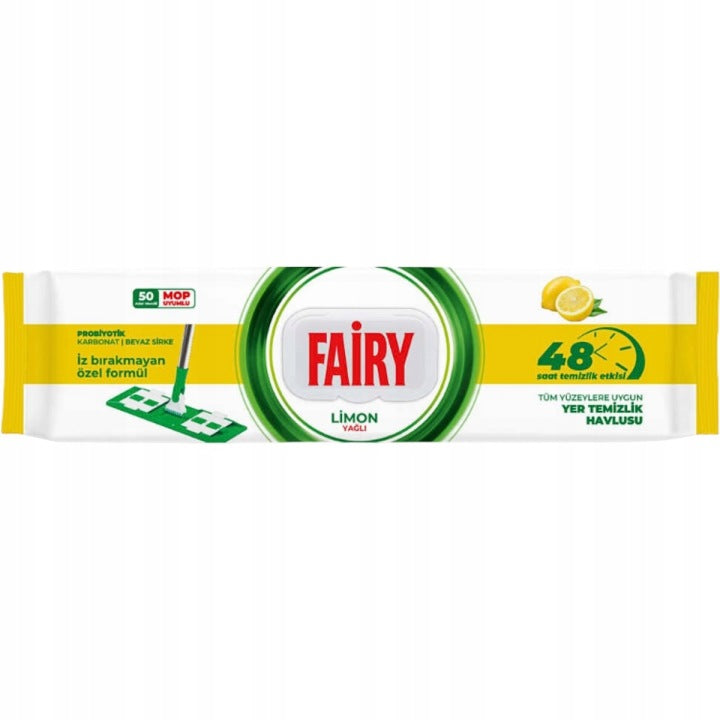 Duże Wkłady do mopa Fairy chusteczki nawilżane jednorazowe Cytryna 50 szt.