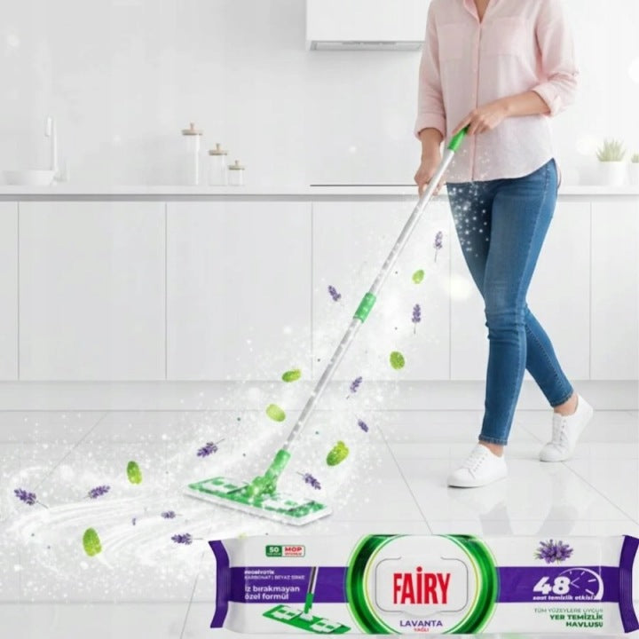 Duże Wkłady do mopa Fairy chusteczki nawilżane jednorazowe Lawenda 50 szt.