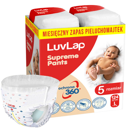 Pieluchomajtki dla dzieci LuvLap Supreme z aloesem 12h ochrony (zapas miesięczny)