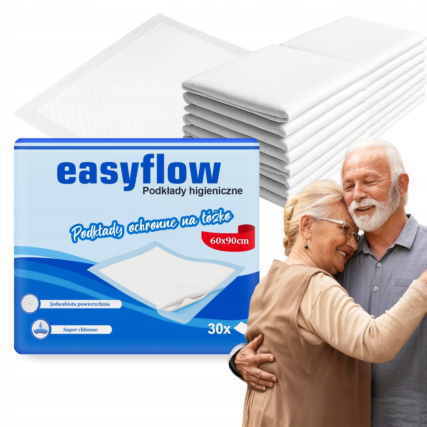 Podkłady higieniczne Easyflow 60x90 cm 30szt Chłonne Dla seniorów i dzieci