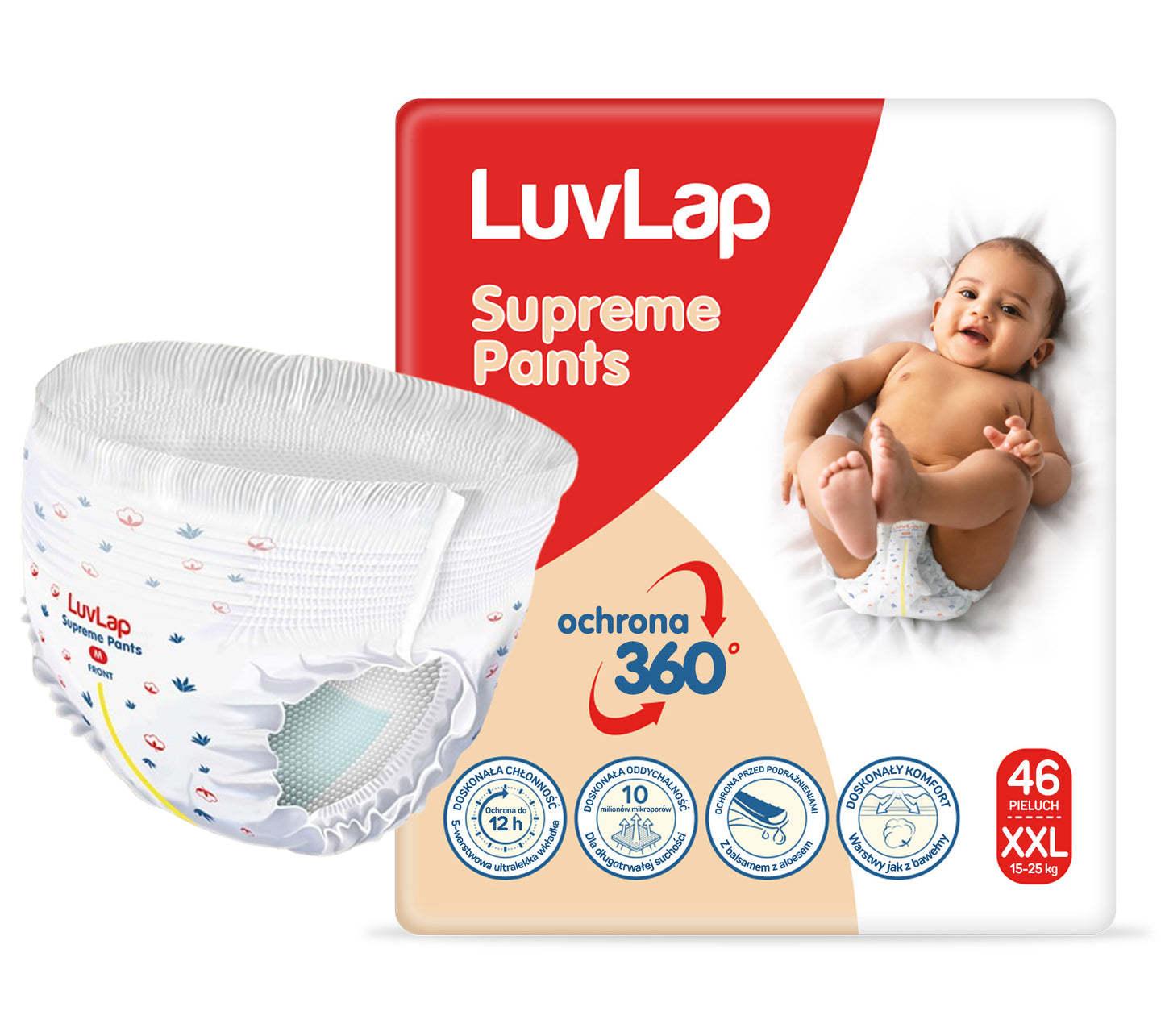 Pieluchomajtki dla dzieci LuvLap Supreme z aloesem 12h ochrony