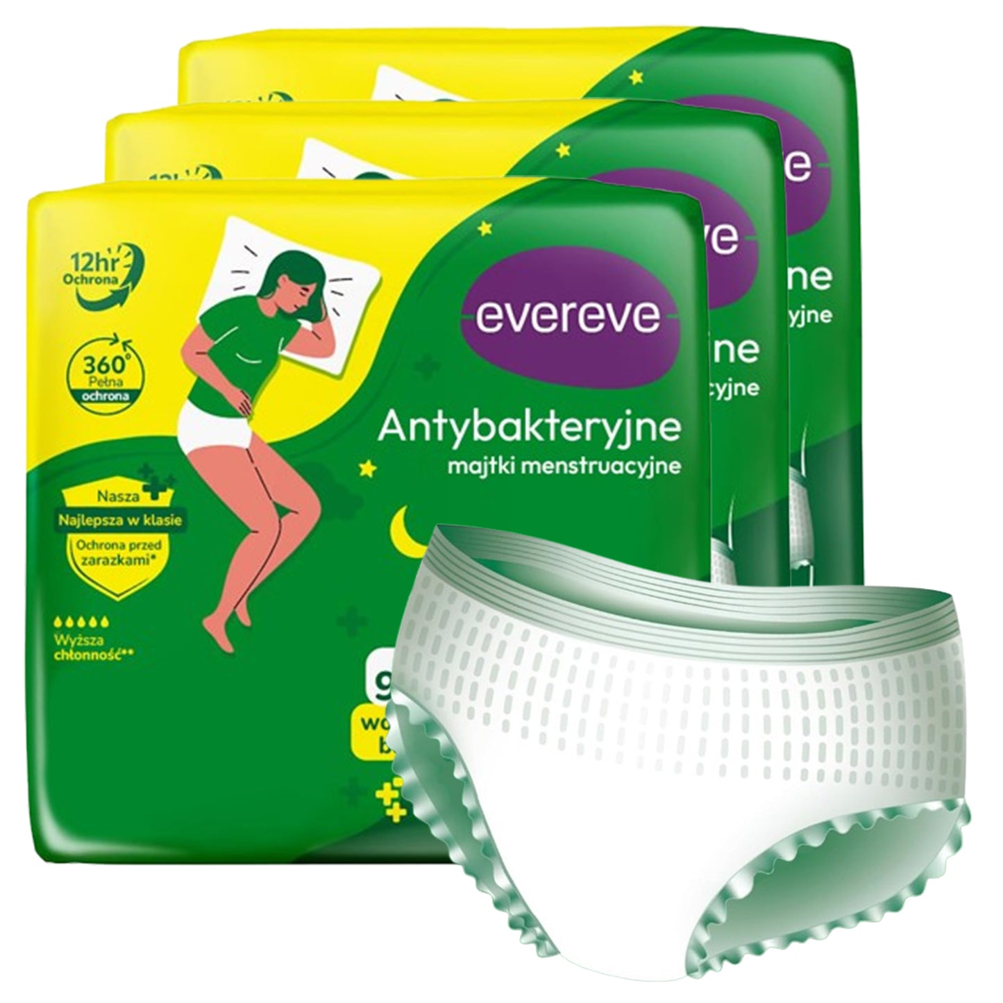 30 szt. - Nocne majtki chłonne menstruacyjne antybakteryjne dla kobiet - EVEREVE