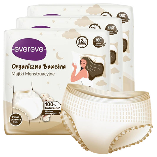 30 szt. - Nocne majtki chłonne menstruacyjne dla kobiet organiczna bawełna - EVEREVE