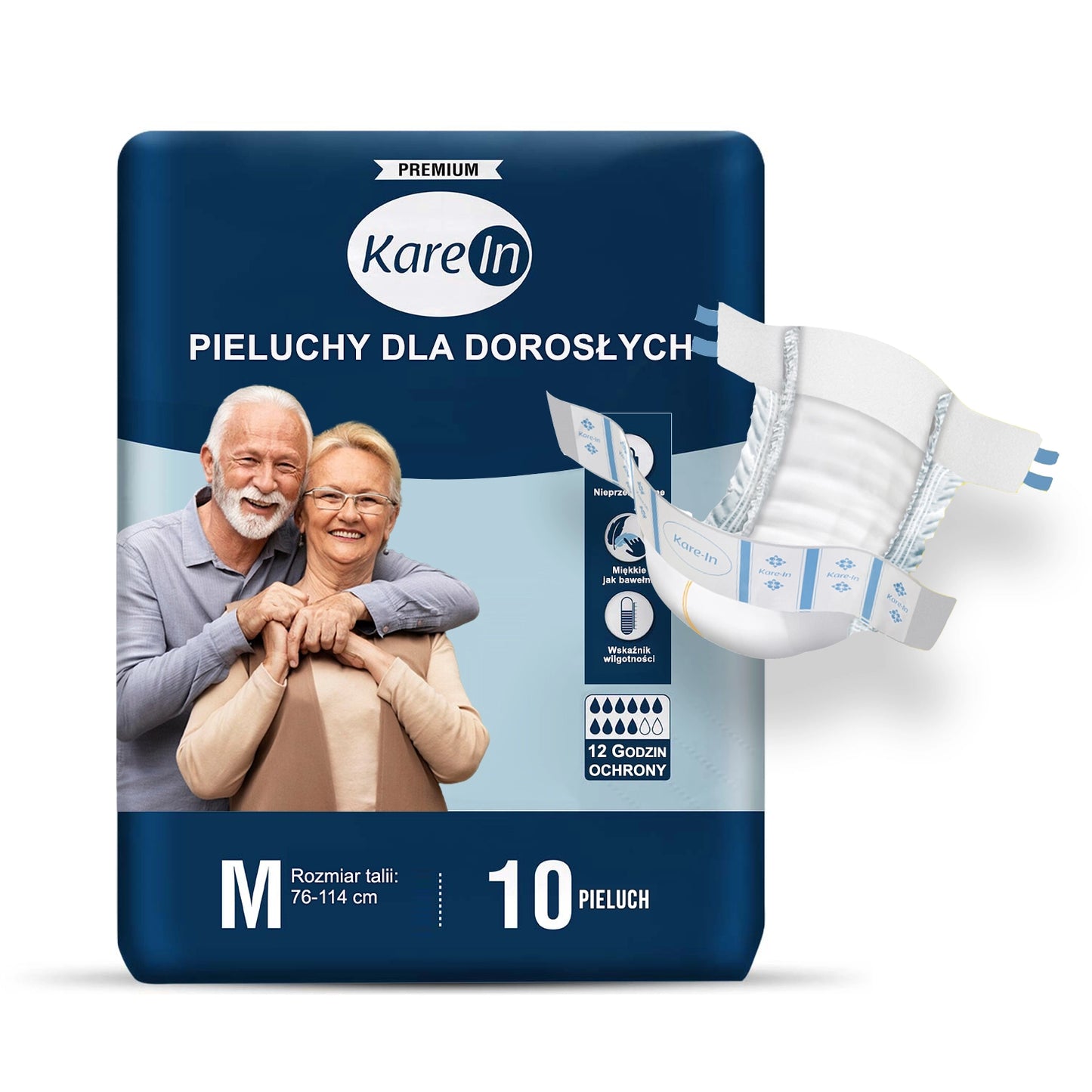 10 szt. - Pieluchy dla dorosłych (do 12h ochrony) - KAREIN Premium